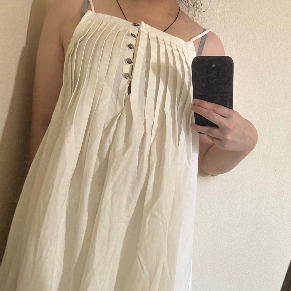 Linen Pleated White Dress